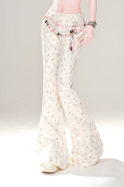 パンツ 花柄 トラウザー フレア