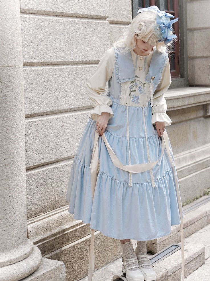 Zweiteiliges Lolita-Kula-Kleid mit Blumenstickerei