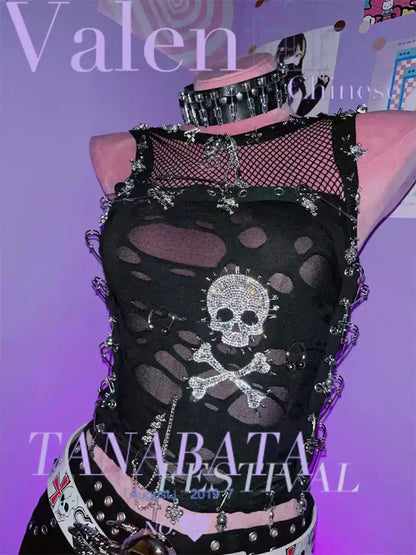 Gothic Lolita Punk Harajuku Bling Trim Crop Tops