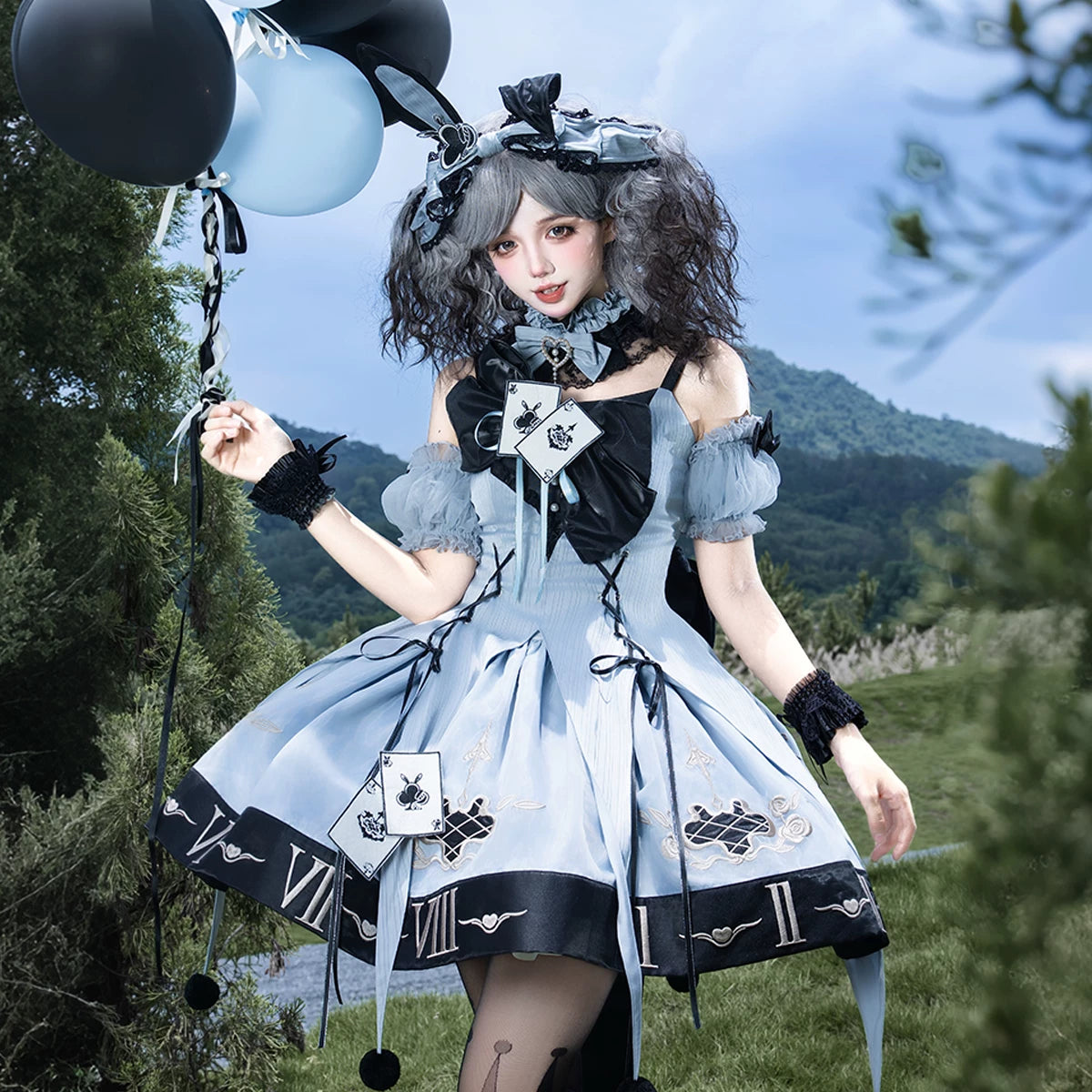 Gothic Lolita Clock Rabbit Card Game Dress Set