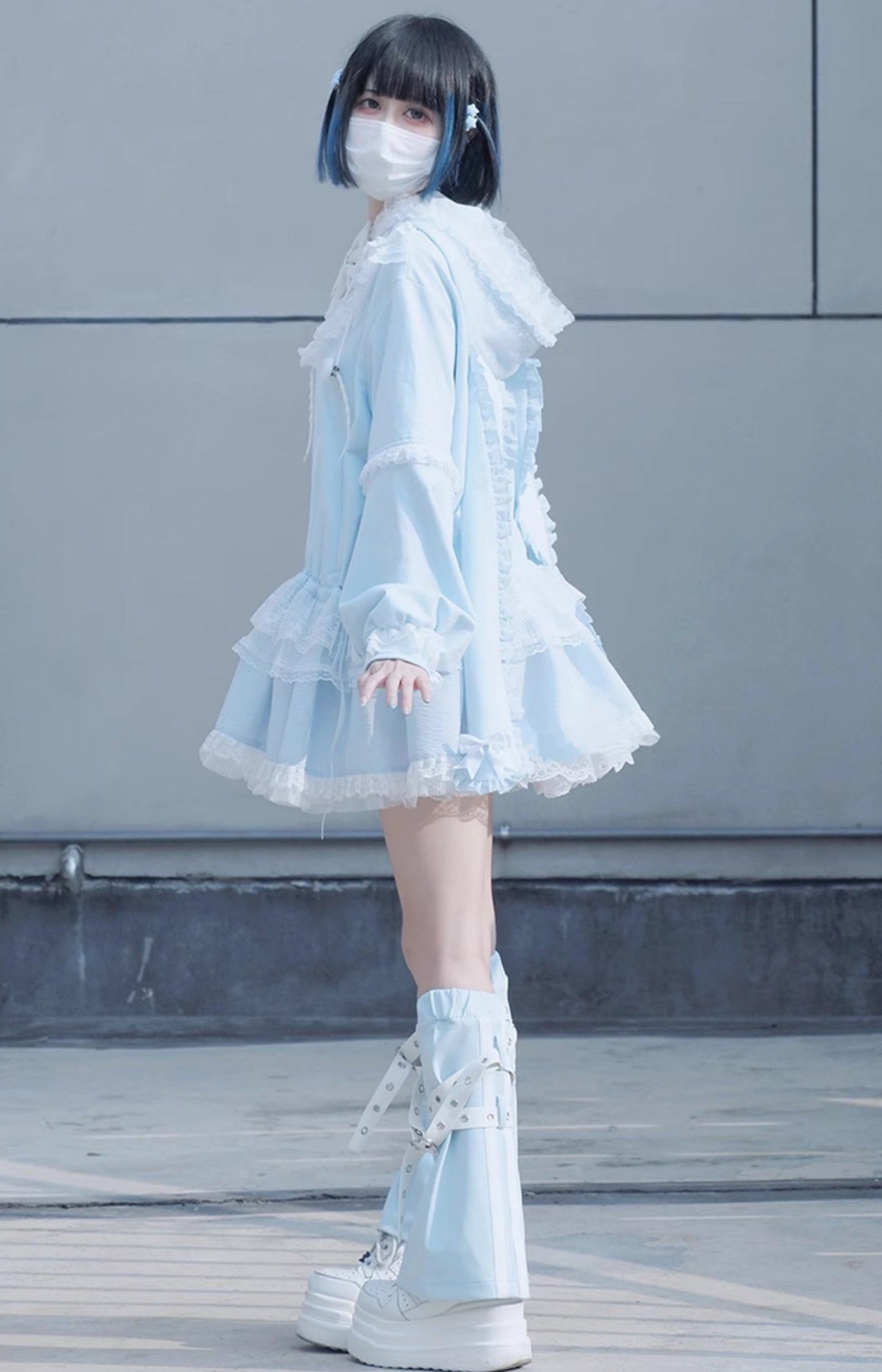 Bow Frilled Big Hooded Girly Long Bunny Dress Ears