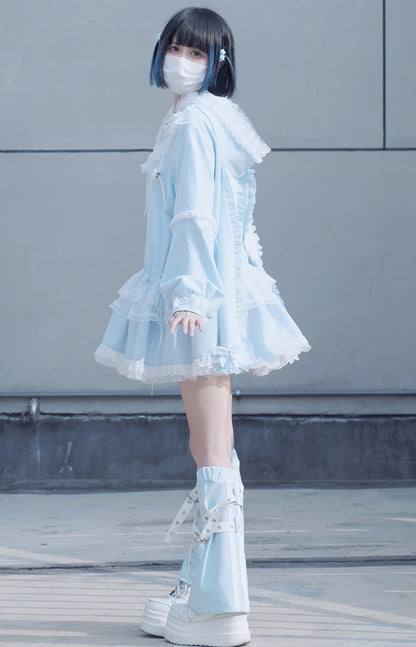 Bow Frilled Big Hooded Girly Long Bunny Dress Ears