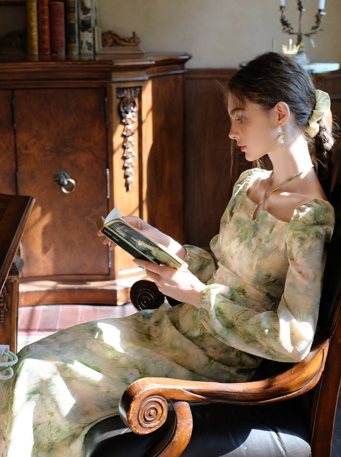 Elegant Neck Green Square Retro Dress