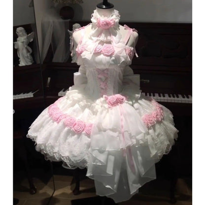 Elegantes rosa-weißes Lolita-Kleid BE007