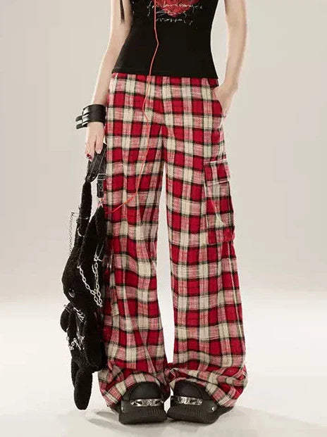 Red Check Casual Pants
