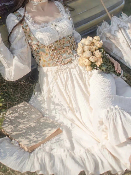 オイルネックスクエアフラワー+ペイントフレンチビスチェドレス