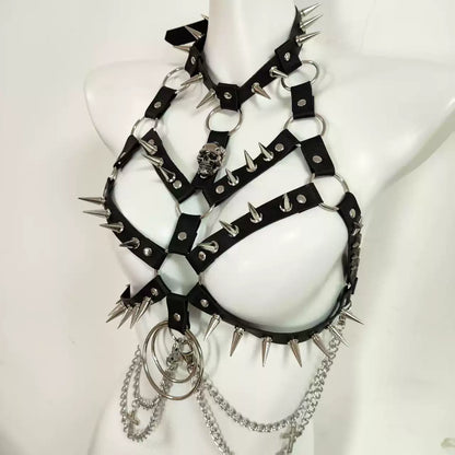 Punk Gothic Rivet Leather Chain Chest Strap Leather Corset