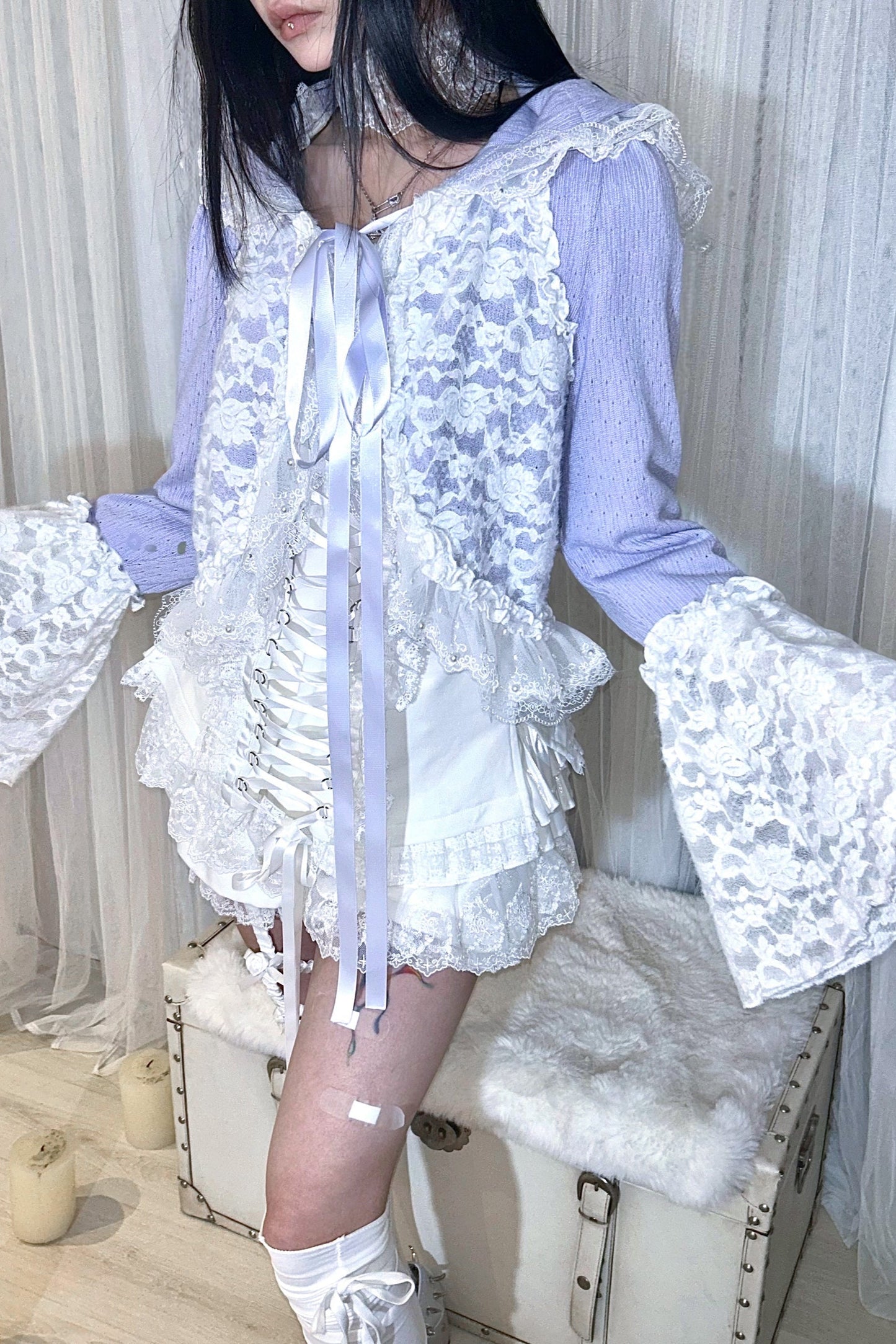 Cardigan Hooded Lace Luxury Velvet