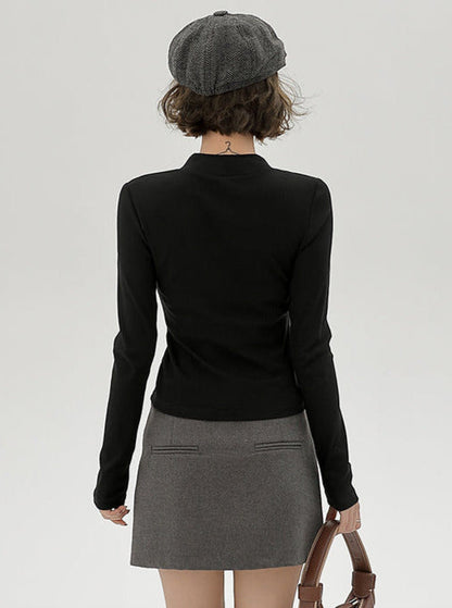 T Long Black Collar Chinese Stand