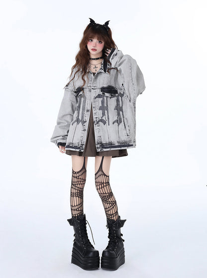 Retro American Denim Loose Street Jacke Design Bike Niche