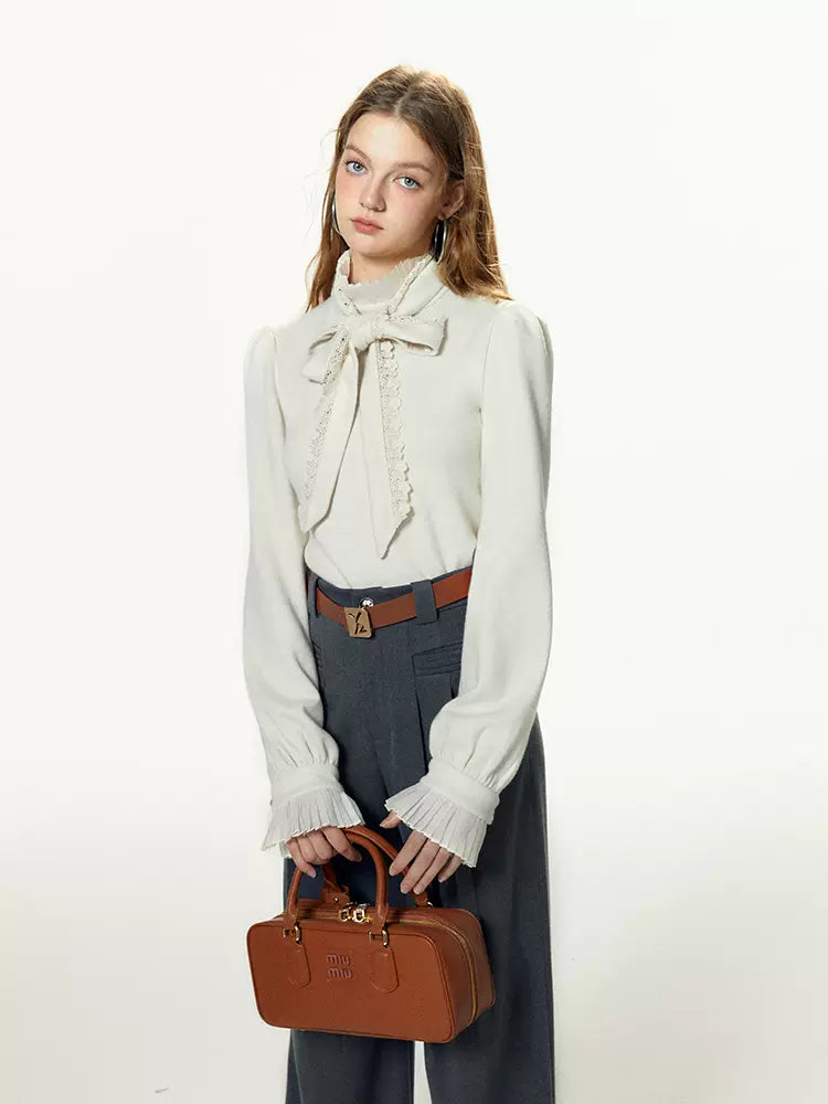 Bow-tie Gray Vest Pleated Knit Pants Slack Suit + Shirt