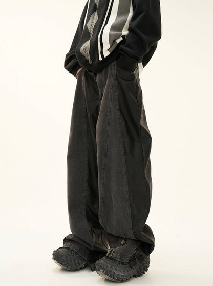 Denim-Leder-Patchworkhose