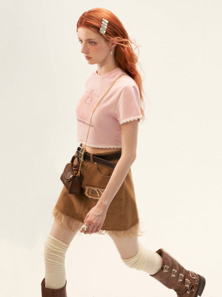 Neck Sweet Round Tops Girly