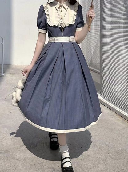 Retro Taillenkragen Sommergürtel Weißes Kleid Rüschen