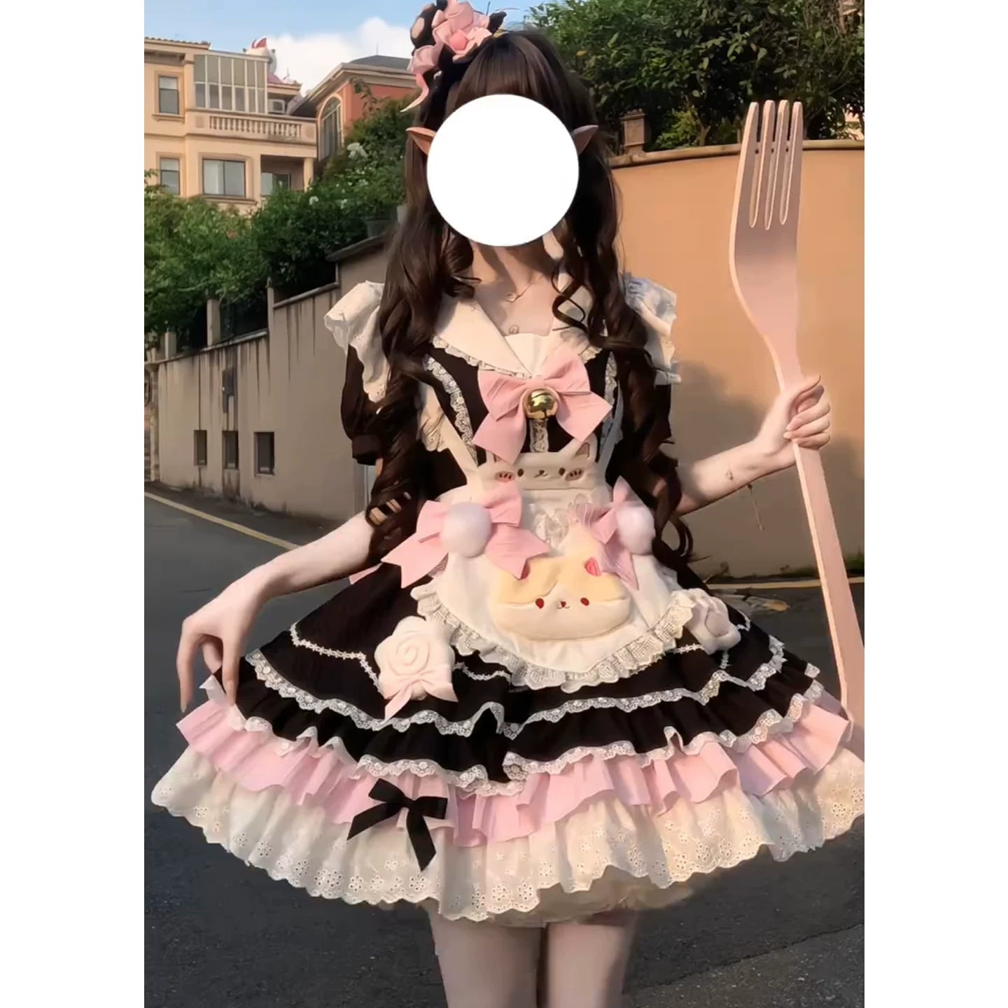 Black Pink Maid Lolita Princess Dress | Doll-Style Ruffle Skirt