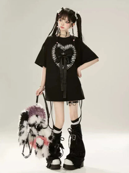 Ribbon Big Cool Black T-Shirt Strap Love