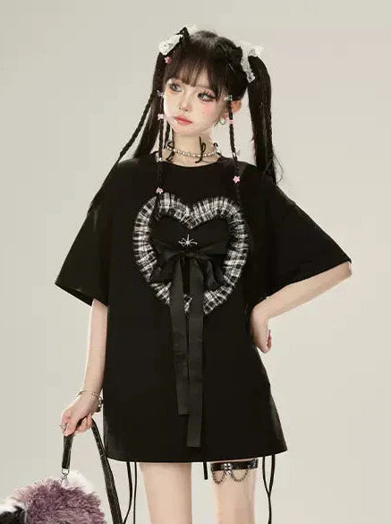 Ribbon Big Cool Black T-Shirt Strap Love