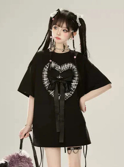 Ribbon Big Cool Black T-Shirt Strap Love