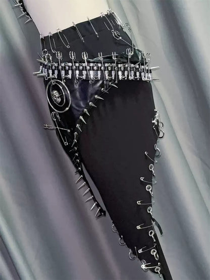 Goth Rivet Dark Irregular Short Skirt