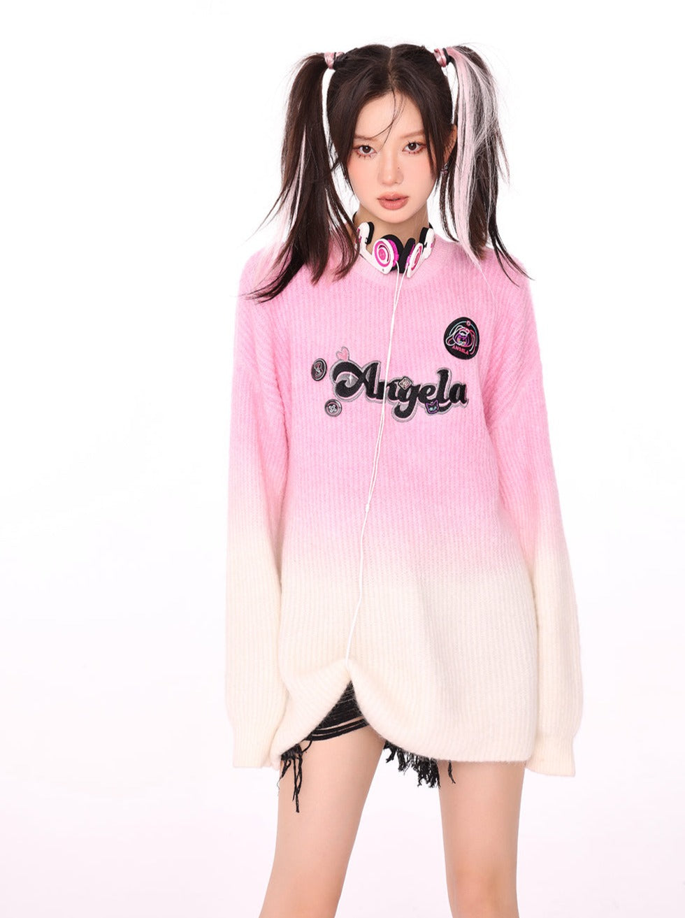アメリカングラデーション染めロゴピンクアンジェラタイセーター