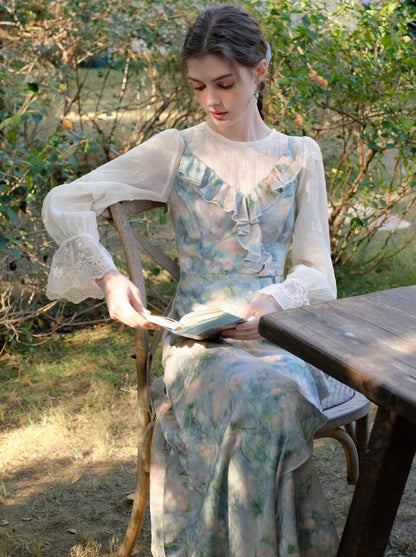 モーニングスモーク + キャミソールドレス ブルーブラウス ミストシフォン