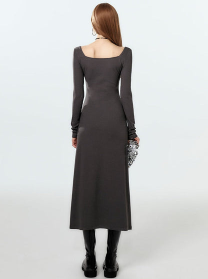 Kleid Lang Rüschen Asymmetrisch Schlitz Mode