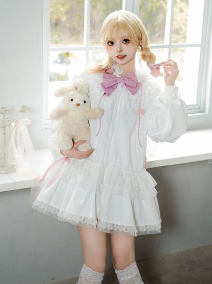 Bow Frilled Big Hooded Girly Long Bunny Dress Ears