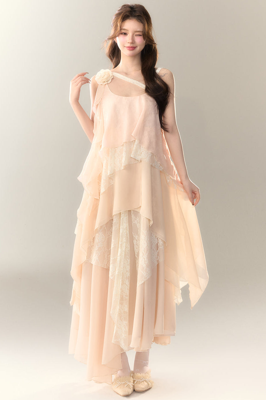 ロゼル イレギュラー ドレス ロング マルチレイヤー ヘビースカート