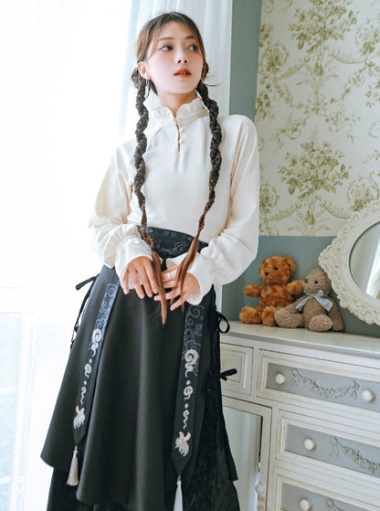 袖フリルシャツ スタンドチャイナカラー ランタン