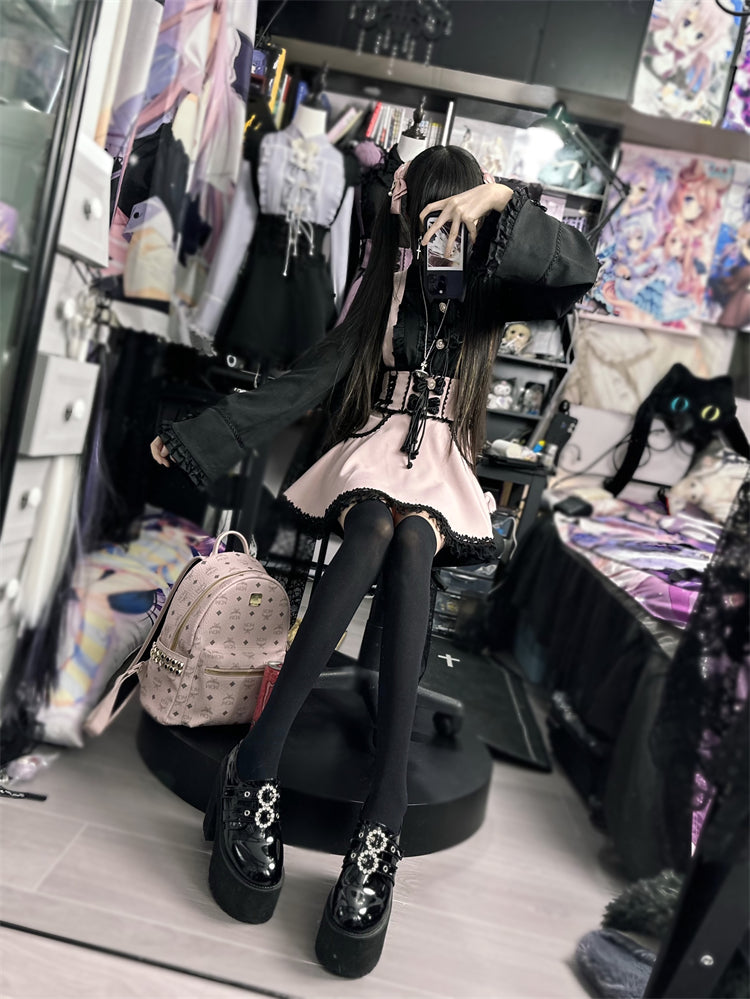 Rock Hosenträger Hohe Taille Schnürung Rüschen