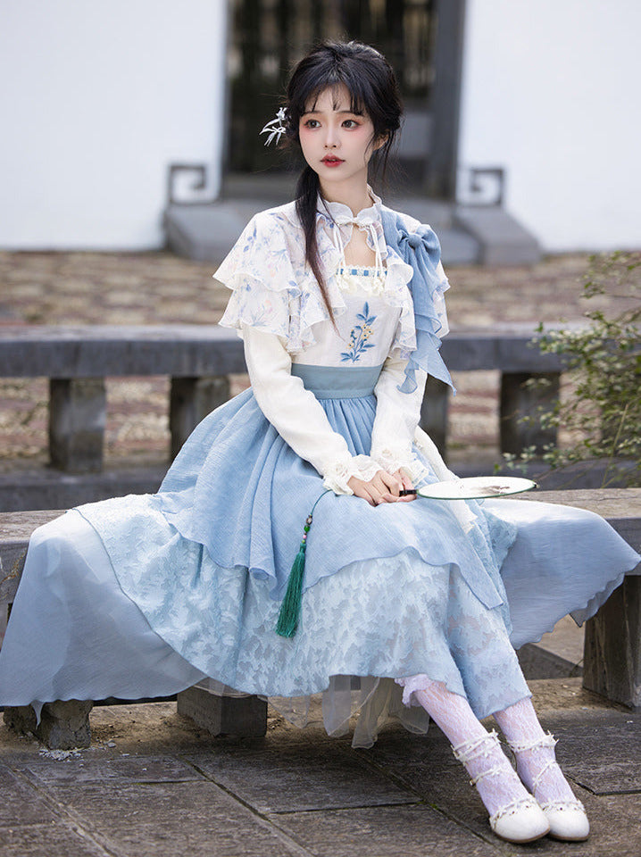 中国風フェイクイレギュラー刺繍ツーピースドレス