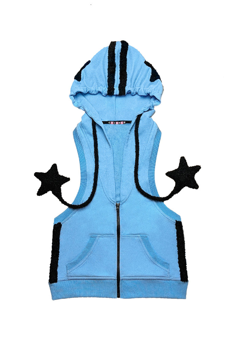 ジップアップフード付きノースリーブベストスター