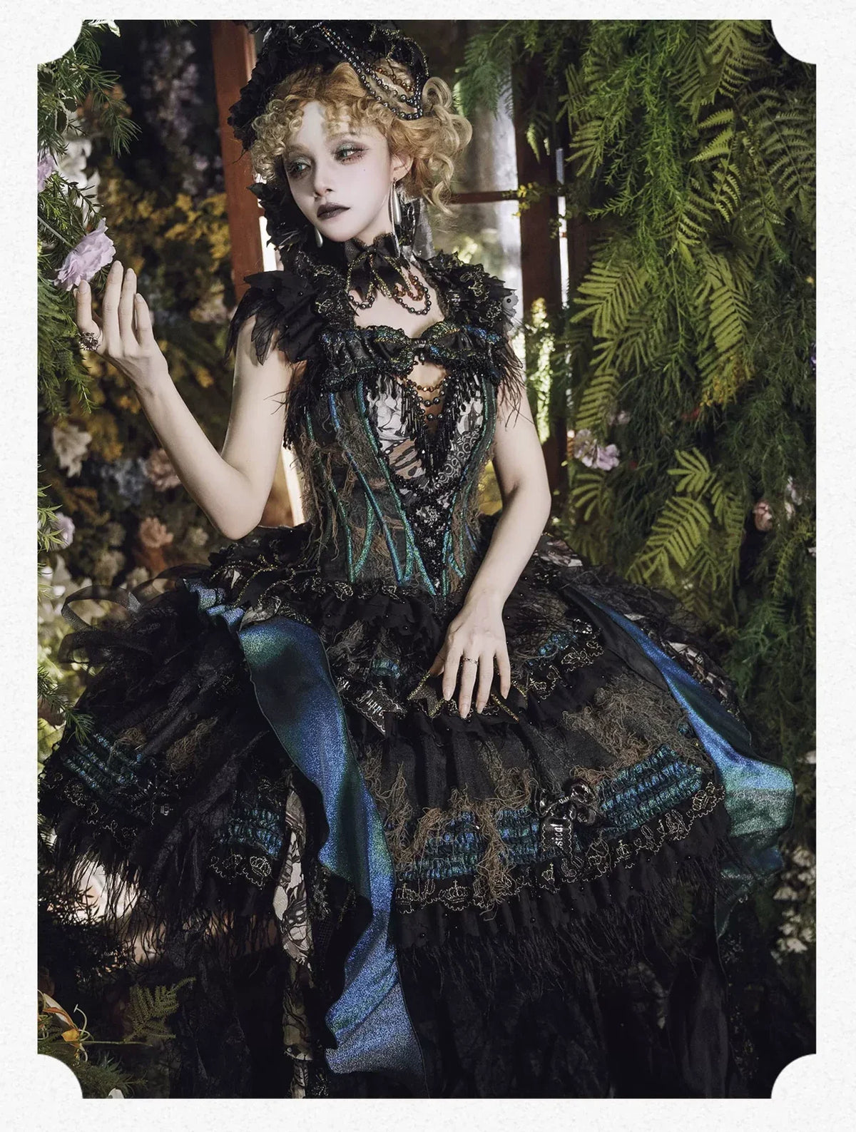 Moss Bone Butterfly boned bodice and lace skirt detail