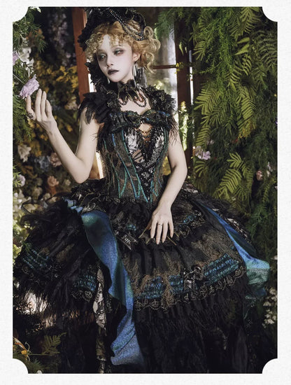Moss Bone Butterfly boned bodice and lace skirt detail