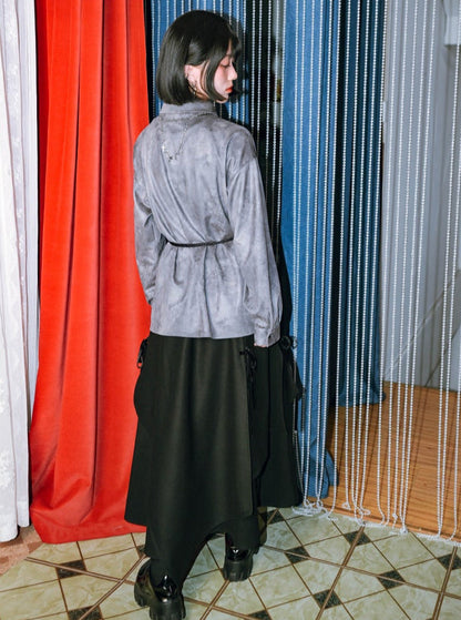 プリントスエードチャイナドラゴンシャツレトロ