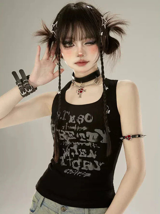 Tank Letter Schwarzes Top Amerikanischer Designdruck