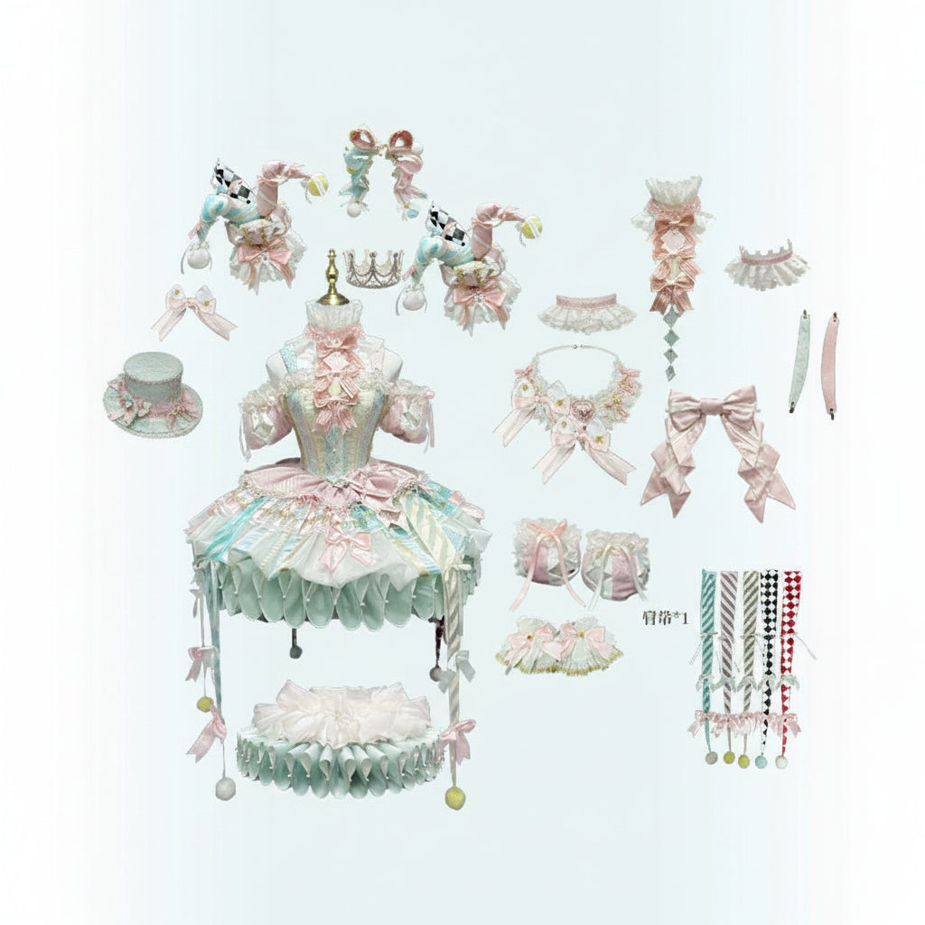 K.Q.F Circus Series Lolita Full Set – Top Hat KC Hair Clip Candy & Black-Red