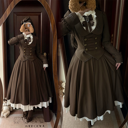 Oak Leaf Rose Autumn Winter Suit Set Embroidered Bustier