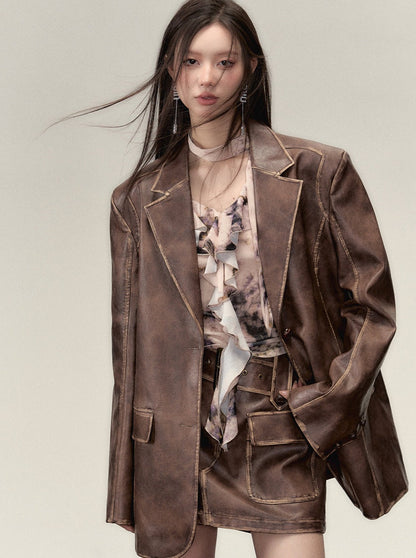 Osh Leather Over Jacket + Short Skirt