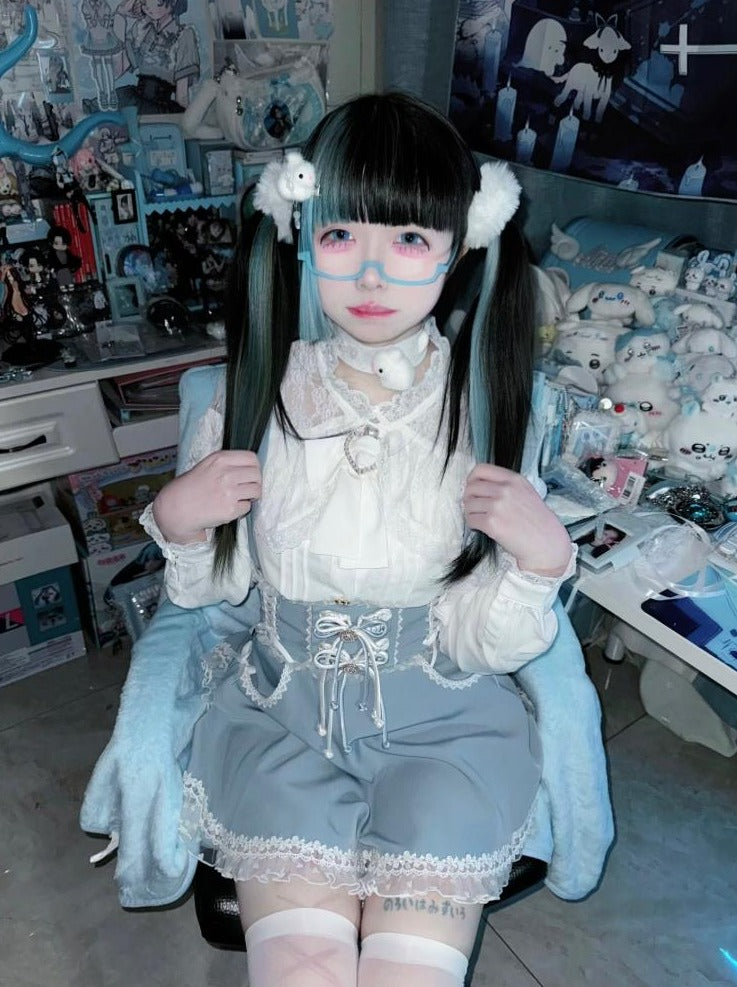 Rock Hosenträger Hohe Taille Schnürung Rüschen