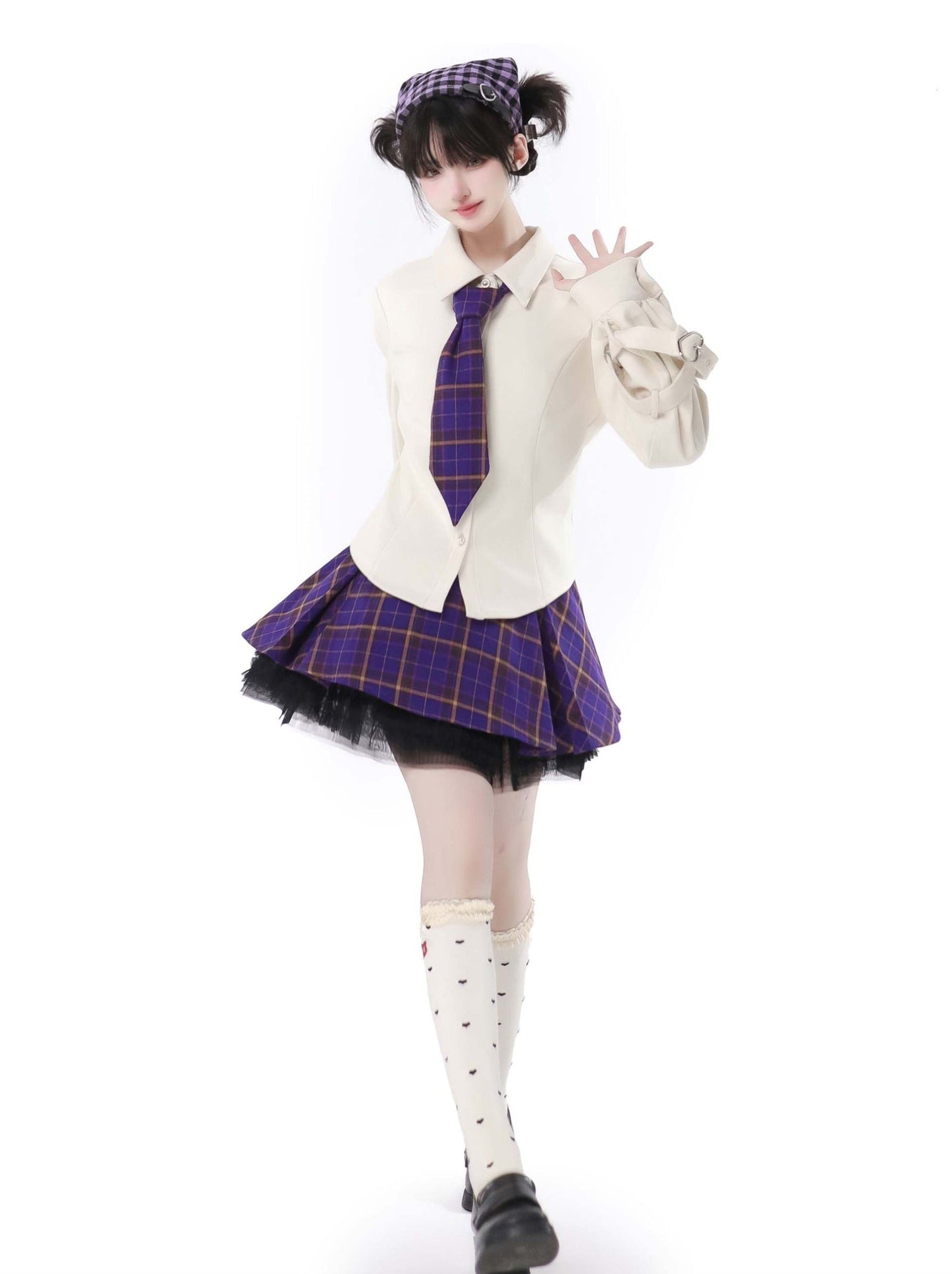 マルチポケット タロ パープルジャケット ニットベスト スカートスーツ