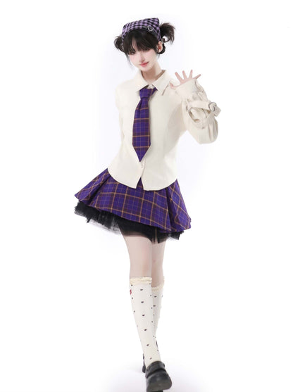 マルチポケット タロ パープルジャケット ニットベスト スカートスーツ