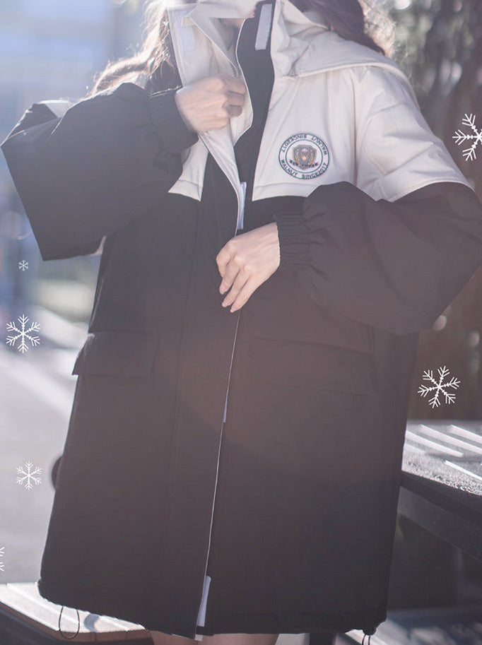 College Hoodie Style Jacket White Penguin Down