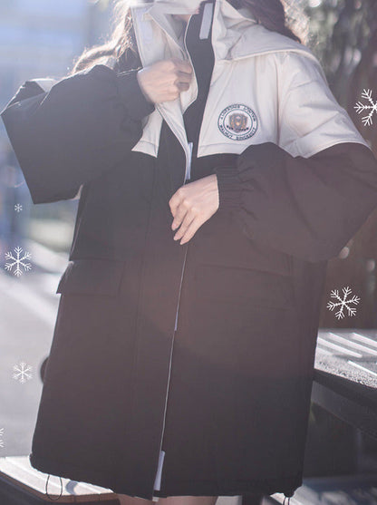 College Hoodie Style Jacket White Penguin Down