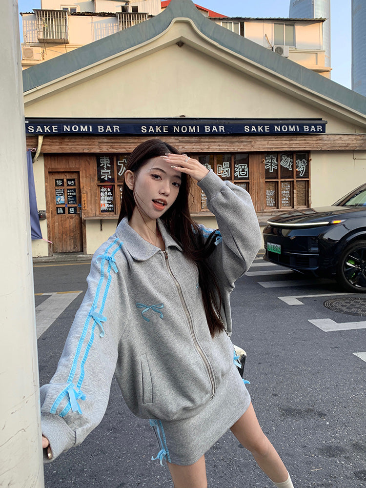 リボンアームスカートカジュアル+ジャケットタイト