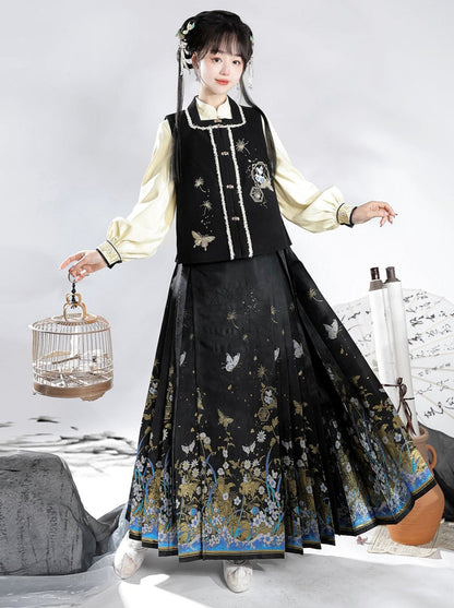 Weste Rock Plissee Bluse Wunderschöner Schmetterling