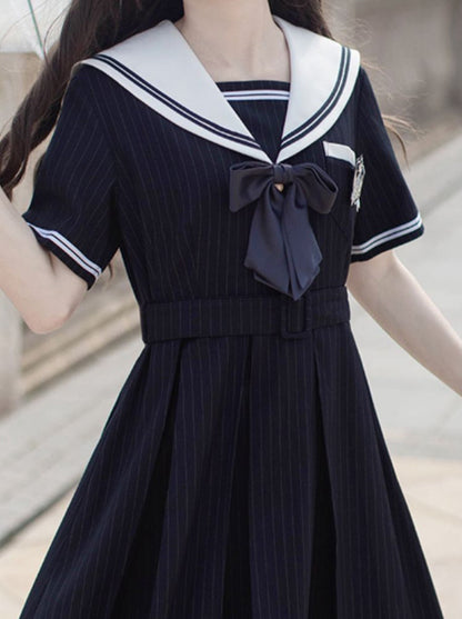Collar Black + Sailor Emblem Striped Badge Ribbon Dress