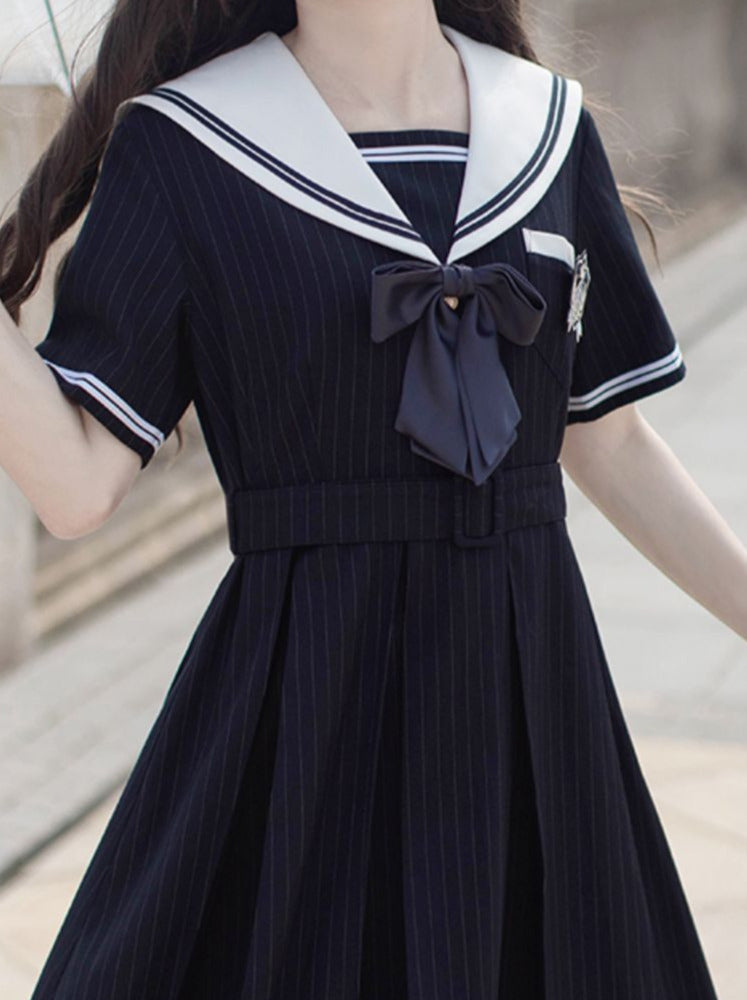 Dress Emblem Collar Striped Black + Badge Ribbon Sailor