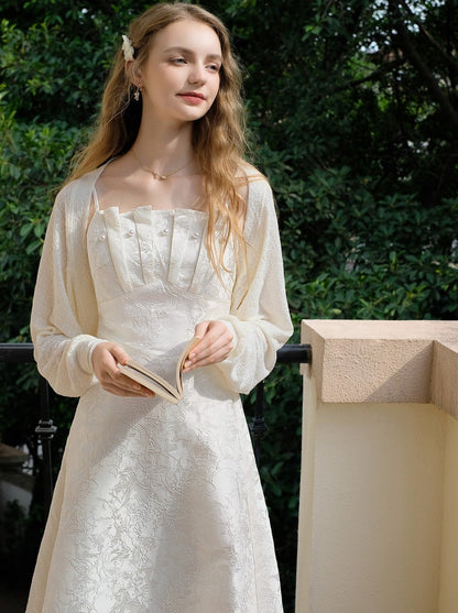 サスペンダービーズジャカードドレス フレンチロング