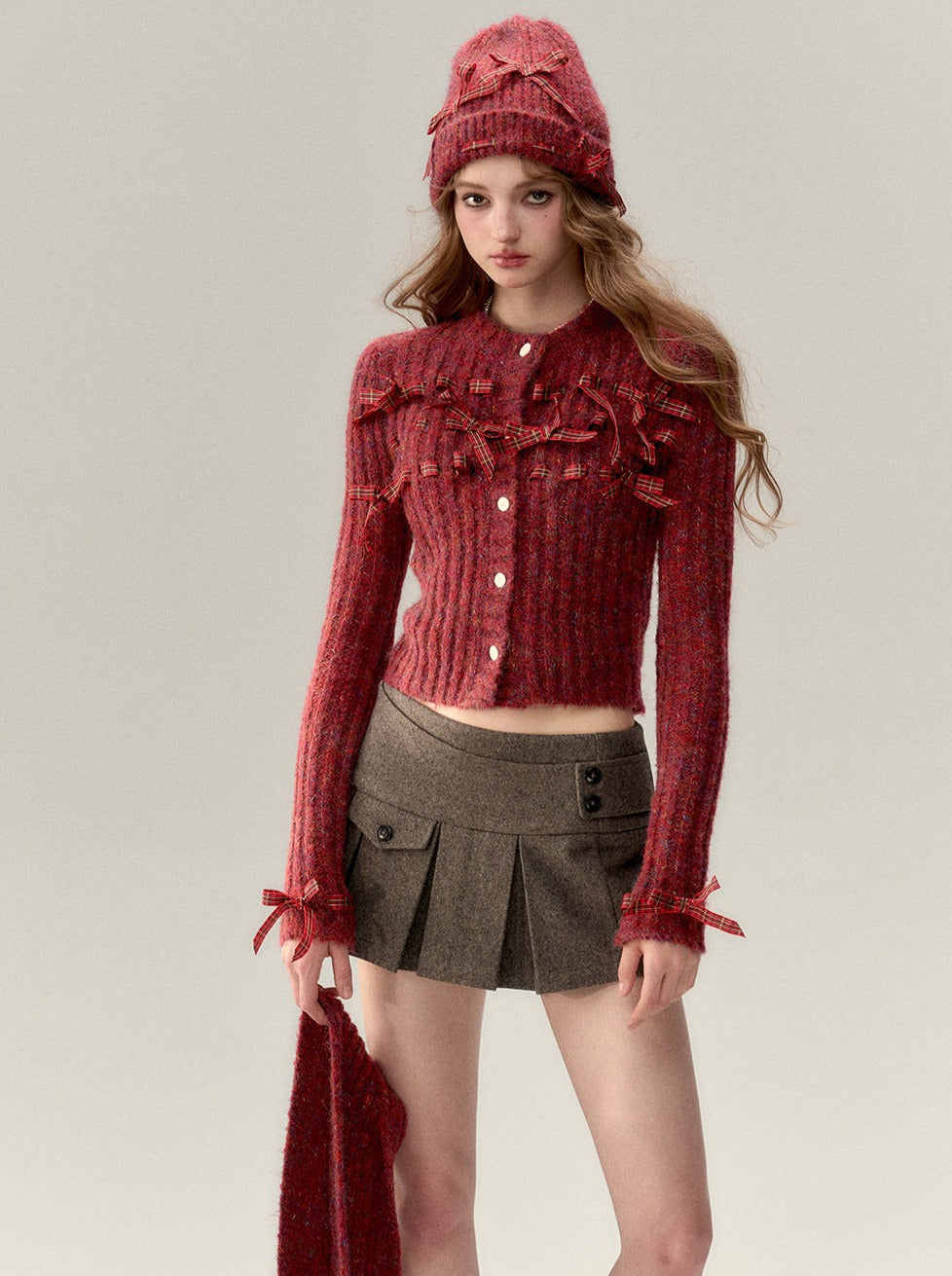 Ribbon Ribbed Knit Top + Ribbon Knit Hat + Knit Flowers